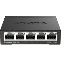D-Link DGS-105, 5 Port Gigabit Ethernet Switch Unmanaged, Network Splitter, Silent Fanless, Network Hub, Sturdy Metal with Shielded Ports, Desktop/Wall Mount, QoS, Energy Saving, Plug and Play