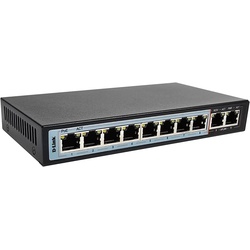 D-Link DES-F1010P-E - 10-Port Unmanaged PoE+ Switch with 8 Long Reach 250m PoE+ Ports, Plus 2 x Ethernet Uplink Ports - 96W PoE Budget, 802.3af/at, VLAN, QoS, PoE Hub, Plug & Play, Metal Housing
