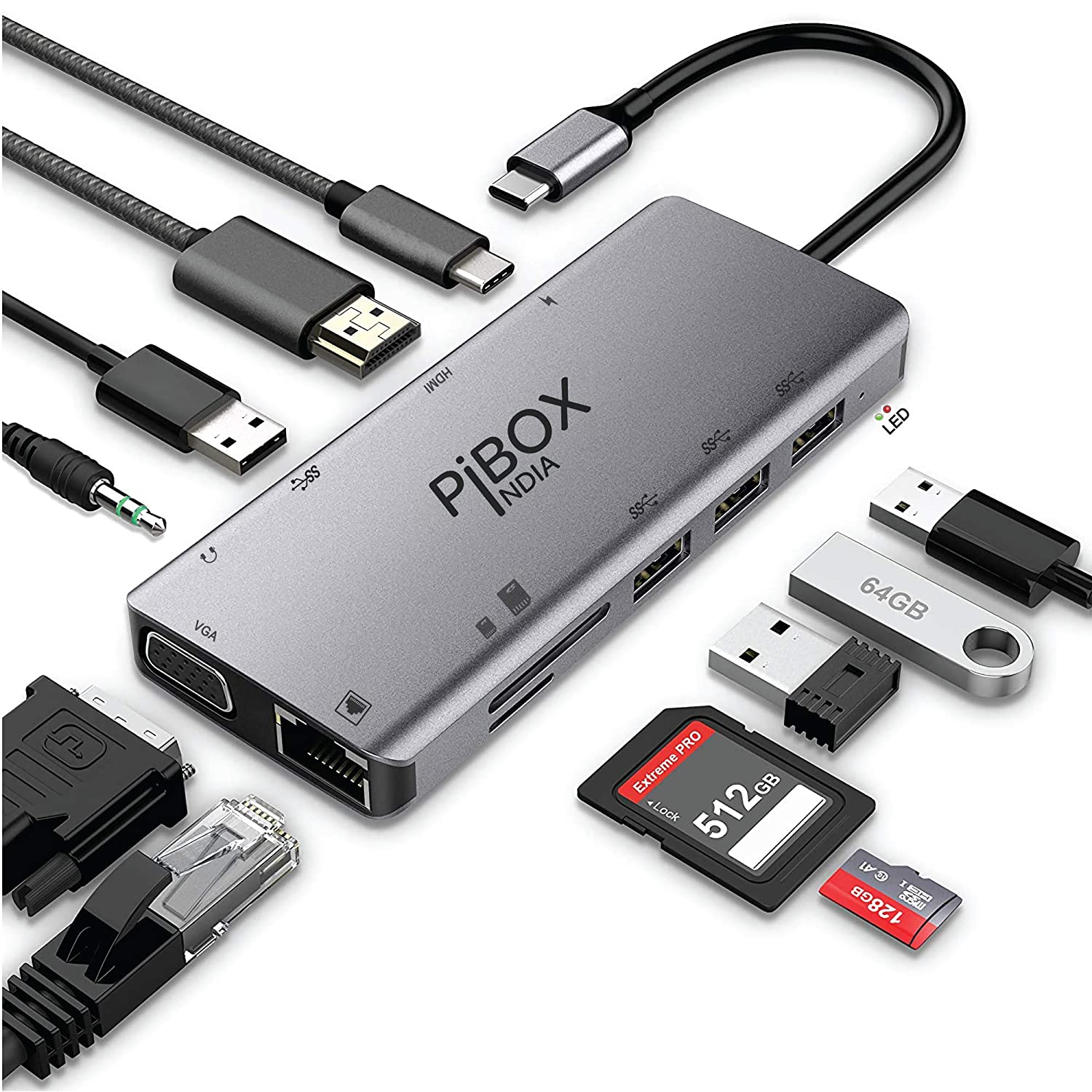 USB-C 11 Ports - Jack/VGA/SD/RJ45/USB/DP/HDMI/PwD